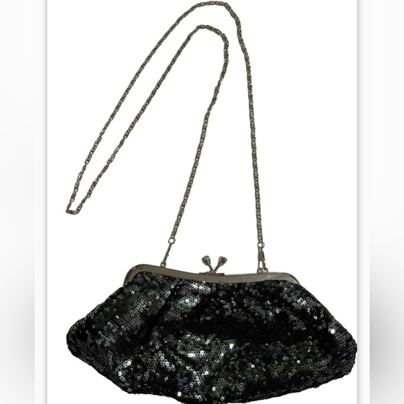 Vintage Sequined Small Evening Bag Elegant Clutch Black Purse. - Picture 1 of 9